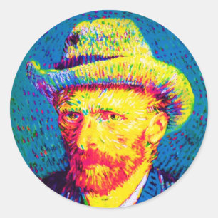 Vincent Van Gogh - Pop Art Self Portrait With Hat Classic Round Sticker