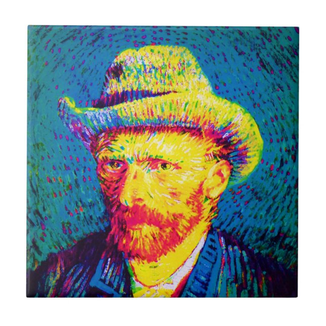 Vincent Van Gogh - Pop Art Self Portrait With Hat Tile (Front)
