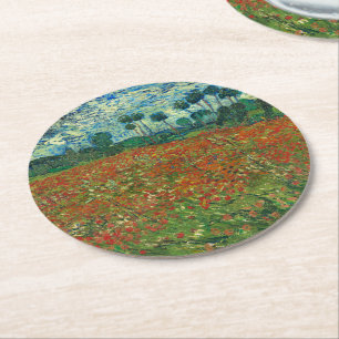 Vincent Van Gogh Poppy Field Floral Vintage Art Round Paper Coaster