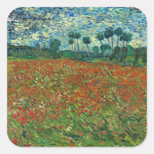 Vincent Van Gogh Poppy Field Floral Vintage Art Square Sticker