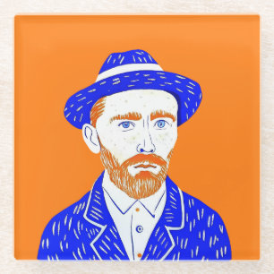 Vincent Van Gogh Portrait - Graphic Illustration Glass Coaster