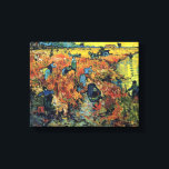 Vincent Van Gogh - Red Vineyard At Arles Painting Canvas Print<br><div class="desc">Oil on canvas from 1888 shows field workers picking grapes at a local vineyard near Montmajour in autumn, with leaves turning red and yellow and the setting sun reflecting in a nearby river. The Red Vineyard at Arles went on to be the only work Van Gogh sold during his lifetime....</div>