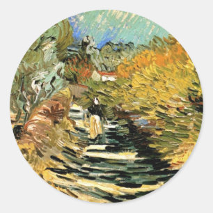 Vincent van Gogh Road at Saint-Remy, Female Figure Classic Round Sticker
