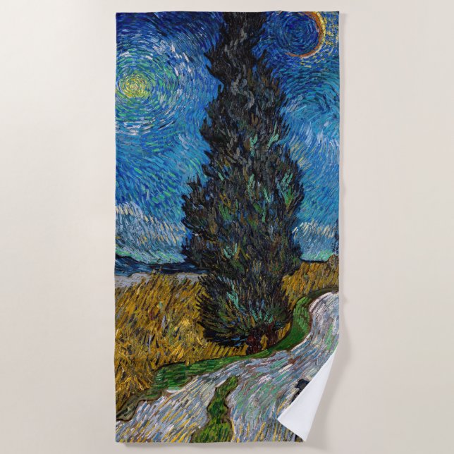Vincent van Gogh - Road with Cypress and Star Beach Towel (Front)