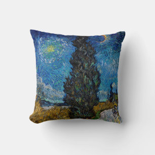 Vincent van Gogh - Road with Cypress and Star Cushion