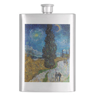 Vincent van Gogh - Road with Cypress and Star Hip Flask