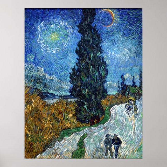 Vincent van Gogh Road with Cypress and Star Poster (Front)