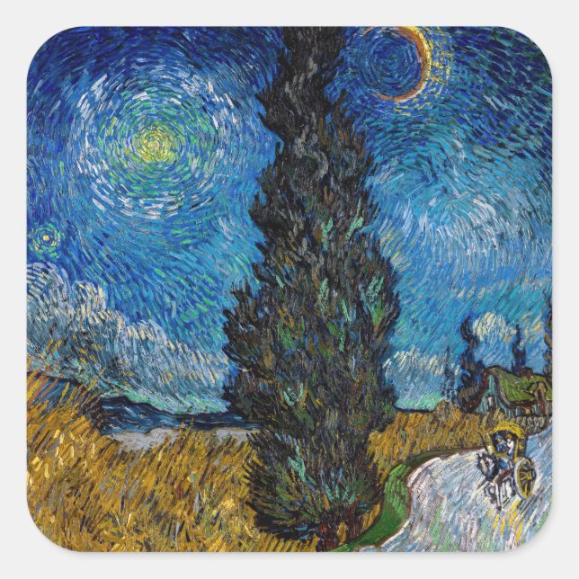 Vincent van Gogh - Road with Cypress and Star Square Sticker (Front)