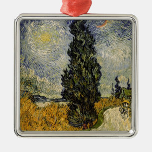 Vincent van Gogh Road with Cypresses, 1890 Metal Tree Decoration