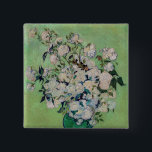 Vincent van Gogh - Roses 15 Cm Square Badge<br><div class="desc">Roses / A Vase of Roses / Still Life: Pink Roses in a Vase - Vincent van Gogh,  Oil on Canvas,  1890</div>