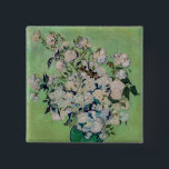 Vincent van Gogh - Roses 15 Cm Square Badge<br><div class="desc">Roses / A Vase of Roses / Still Life: Pink Roses in a Vase - Vincent van Gogh,  Oil on Canvas,  1890</div>
