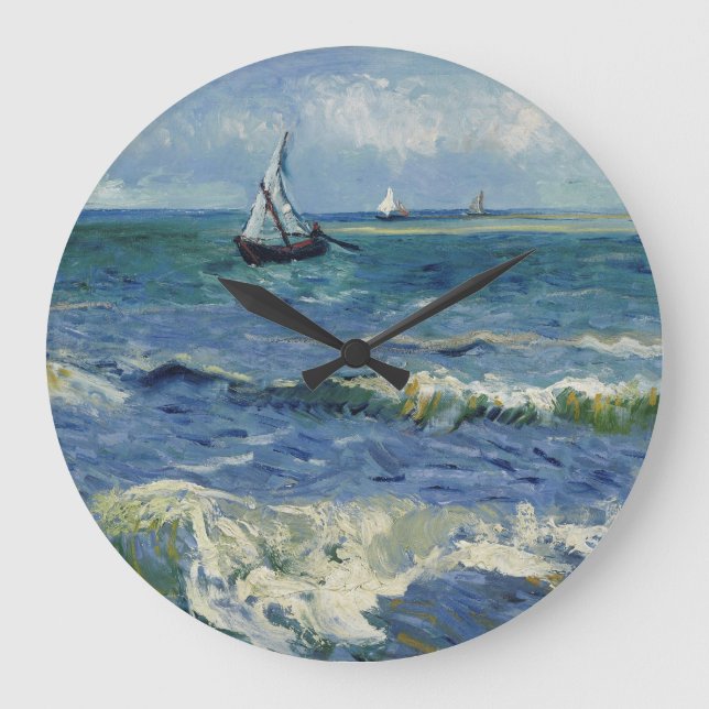 Vincent Van Gogh - Seascape at Saintes-Maries Large Clock (Front)