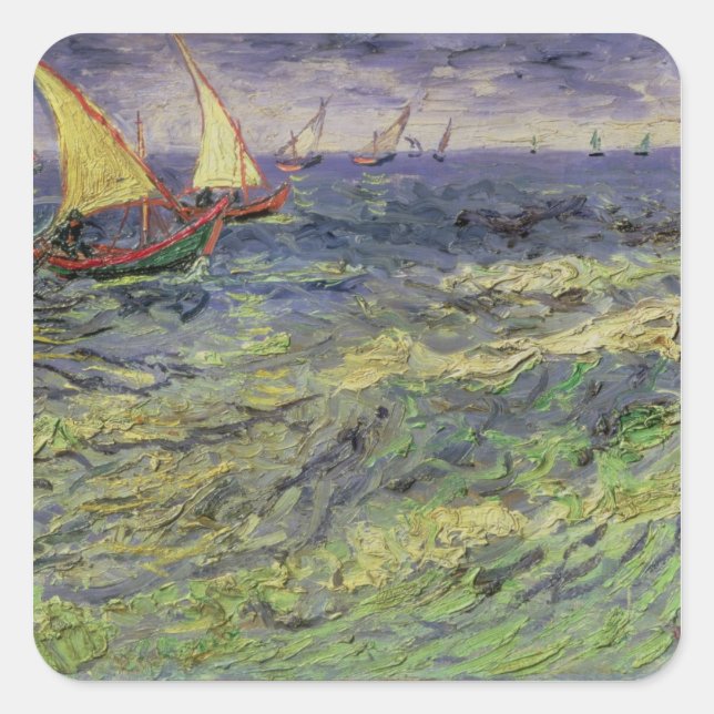 Vincent van Gogh | Seascape at Saintes-Maries Square Sticker (Front)