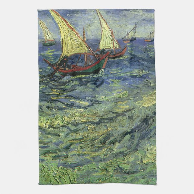 Vincent van Gogh - Seascape at Saintes Maries Tea Towel (Vertical)