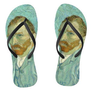 Vincent Van Gogh Self Portrait Blue Background Flip Flops