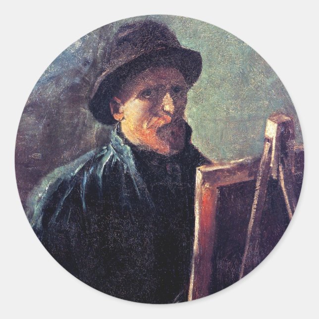 Vincent Van Gogh - Self Portrait Dark Felt Hat Classic Round Sticker (Front)