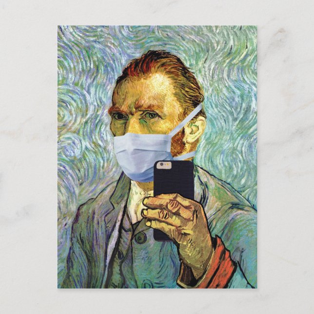 Vincent Van Gogh Self Portrait Selfie With Mask Postcard (Front)
