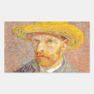 Vincent Van Gogh Self Portrait Straw Hat Rectangular Sticker