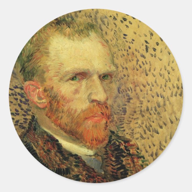 Vincent van Gogh Self Portrait, Vintage Fine Art Classic Round Sticker (Front)