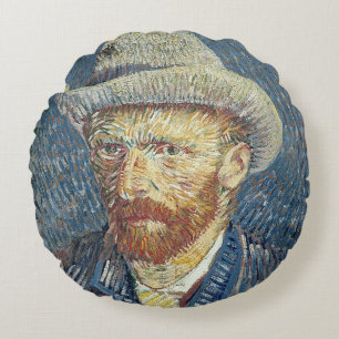 Vincent van Gogh Self Portrait with Felt Hat Round Cushion