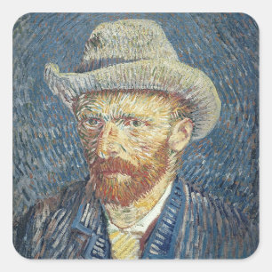 Vincent van Gogh   Self Portrait with Felt Hat Square Sticker