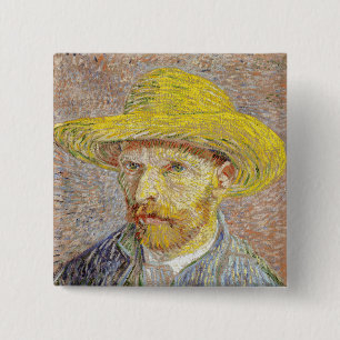 Vincent van Gogh - Self-portrait with Straw Hat 15 Cm Square Badge