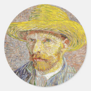Vincent van Gogh - Self-portrait with Straw Hat Classic Round Sticker