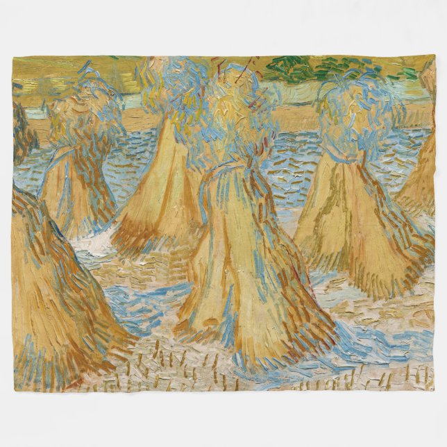 Vincent van Gogh - Sheaves of Wheat Fleece Blanket (Front (Horizontal))