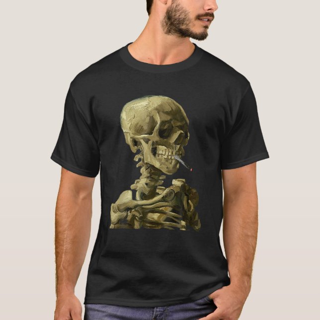 Vincent Van Gogh Skull Smoking Cigarette Skeleton T-Shirt (Front)