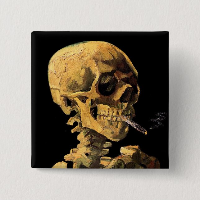 Vincent Van Gogh - Skull With Burning Cigarette 15 Cm Square Badge (Front)