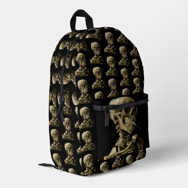 Vincent van Gogh - Skull with Burning Cigarette Printed Backpack (Back Corner Left)