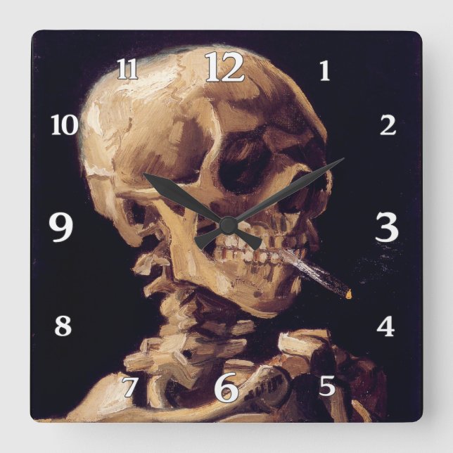 Vincent Van Gogh Skull with burning Cigarette Square Wall Clock (Front)
