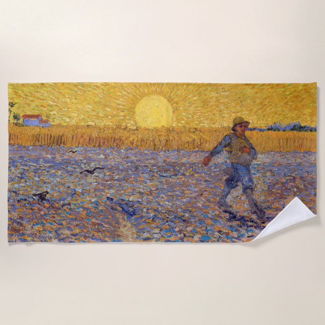 Vincent van Gogh - Sower with Setting Sun Beach Towel (Front)