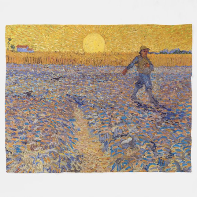Vincent van Gogh - Sower with Setting Sun Fleece Blanket (Front (Horizontal))