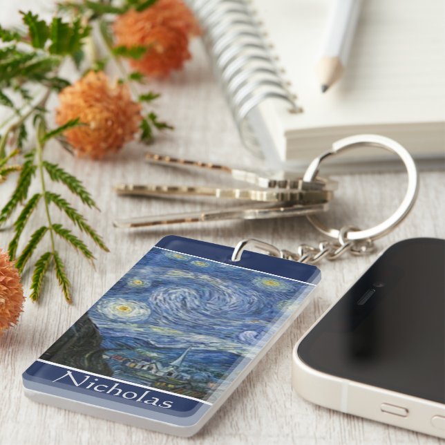 Vincent Van Gogh Starry Night Custom Personalised Key Ring (Front Right)