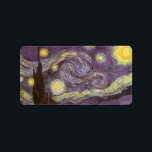 Vincent van Gogh - Starry Night Label<br><div class="desc">Starry Night (1889) by Vincent van Gogh is a vintage post impressionism fine art landscape nature painting. A view of a city in a valley at night with the clouds swirling, the stars shining and a beautiful golden yellow crescent moon. It was painted during the day from memory and is...</div>