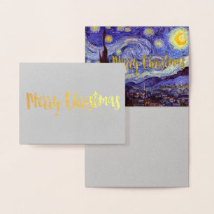 Vincent Van Gogh Starry Night Merry Christmas Gold Foil Card