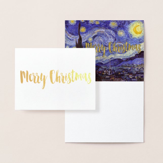 Vincent Van Gogh Starry Night Merry Christmas Gold Foil Card (Display)