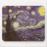 Vincent van Gogh - Starry Night Mouse Mat<br><div class="desc">Starry Night (1889) by Vincent van Gogh is a vintage post impressionism fine art landscape nature painting. A view of a city in a valley at night with the clouds swirling, the stars shining and a beautiful golden yellow crescent moon. It was painted during the day from memory and is...</div>