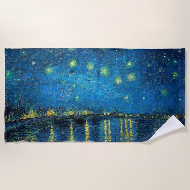 Vincent Van Gogh Starry Night Over the Rhone Beach Towel (Front)
