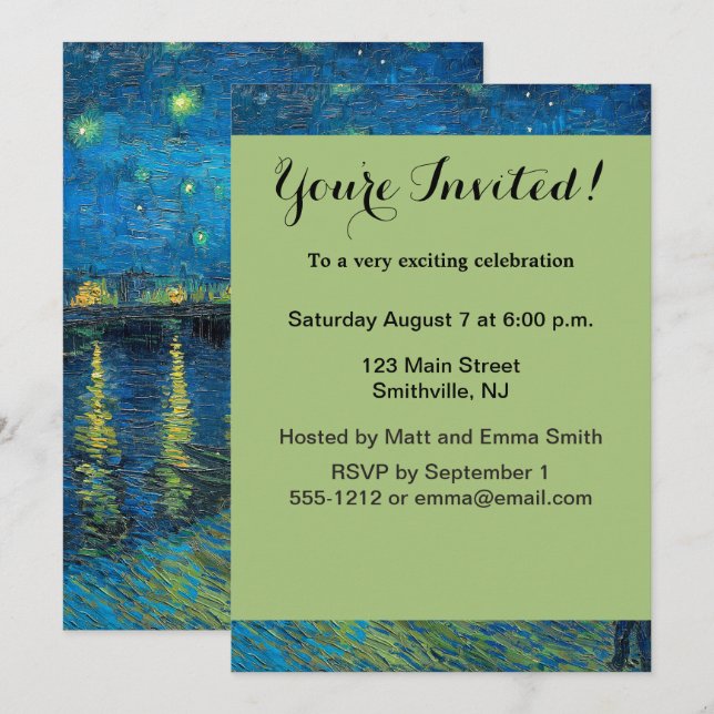 Vincent Van Gogh Starry Night Over the Rhone Invitation (Front/Back)