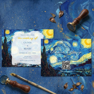 Vincent Van Gogh Starry Night QR Code Wedding Invitation
