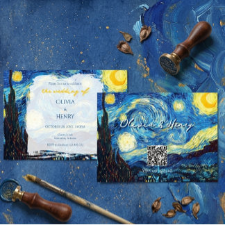 Vincent Van Gogh Starry Night QR Code Wedding Invitation