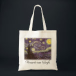 Vincent van Gogh - Starry Night Tote Bag<br><div class="desc">Starry Night (1889) by Vincent van Gogh is a vintage post impressionism fine art landscape nature painting. A view of a city in a valley at night with the clouds swirling, the stars shining and a beautiful golden yellow crescent moon. It was painted during the day from memory and is...</div>