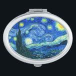 vincent van gogh starry night travel mirror<br><div class="desc">Van Gogh's famous painting,  "The Starry Night." Painted during his stay at the Saint Remy asylum in the 1880's,  van Gogh depicted the rolling hills and cypress trees he saw from his window.  Digitally enhanced by PixDezines.  Copyright © 2008-2016 PixDezines.com™ and PixDezines™ on zazzle.com. All rights reserved.</div>