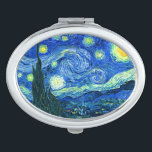 vincent van gogh starry night travel mirror<br><div class="desc">Van Gogh's famous painting,  "The Starry Night." Painted during his stay at the Saint Remy asylum in the 1880's,  van Gogh depicted the rolling hills and cypress trees he saw from his window.  Digitally enhanced by PixDezines.  Copyright © 2008-2016 PixDezines.com™ and PixDezines™ on zazzle.com. All rights reserved.</div>