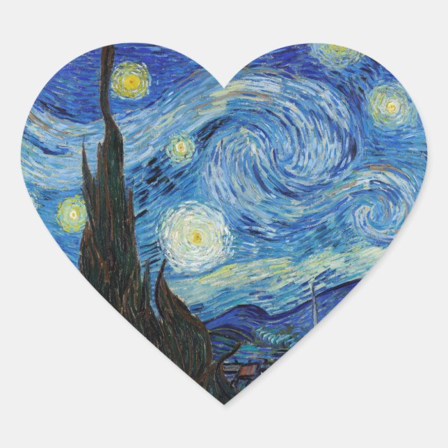 Vincent Van Gogh Starry Night Vintage Fine Art Heart Sticker (Front)