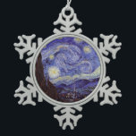 Vincent Van Gogh Starry Night Vintage Fine Art Snowflake Pewter Christmas Ornament<br><div class="desc">Vincent van Gogh Starry Night Fine Art Painting Starry Night is a painting by Dutch post-impressionist artist Vincent van Gogh. The blue night sky is filled with swirling clouds, stars, and a bright crescent moon. The Starry Night is the only nocturne in the series of views from his bedroom window....</div>
