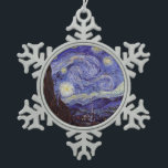 Vincent Van Gogh Starry Night Vintage Fine Art Snowflake Pewter Christmas Ornament<br><div class="desc">Vincent van Gogh Starry Night Fine Art Painting Starry Night is a painting by Dutch post-impressionist artist Vincent van Gogh. The blue night sky is filled with swirling clouds, stars, and a bright crescent moon. The Starry Night is the only nocturne in the series of views from his bedroom window....</div>