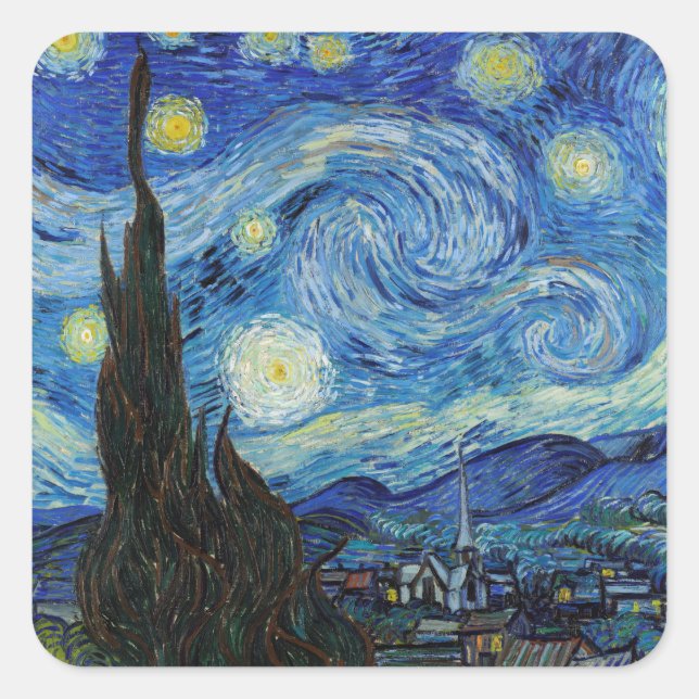 Vincent Van Gogh Starry Night Vintage Fine Art Square Sticker (Front)
